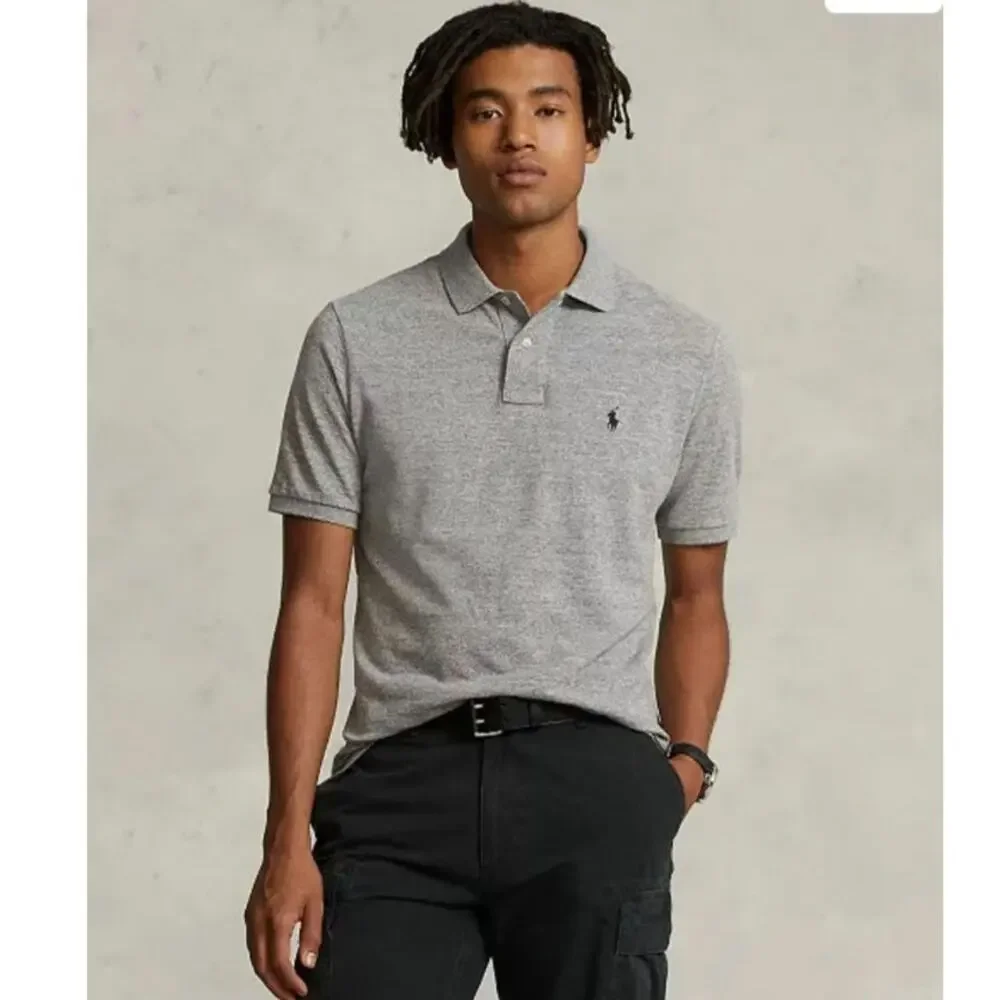 Polo Ralph Lauren Men L Polo Shirt Classic Fit Interlock Pony Gray Casual Cotton